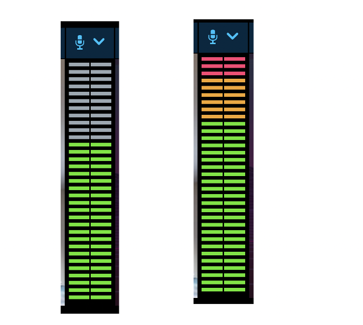 Audio levels displayed in a vertical bar graphic.