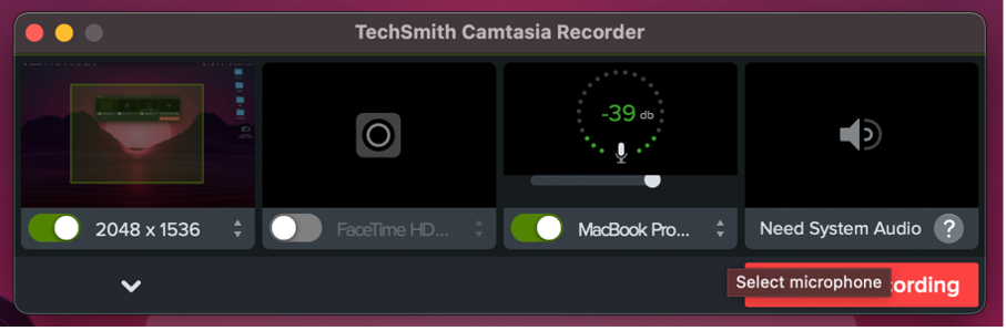 audio input source in Camtasia