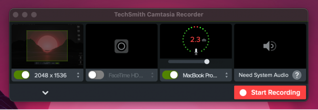 Camtasia audio controls