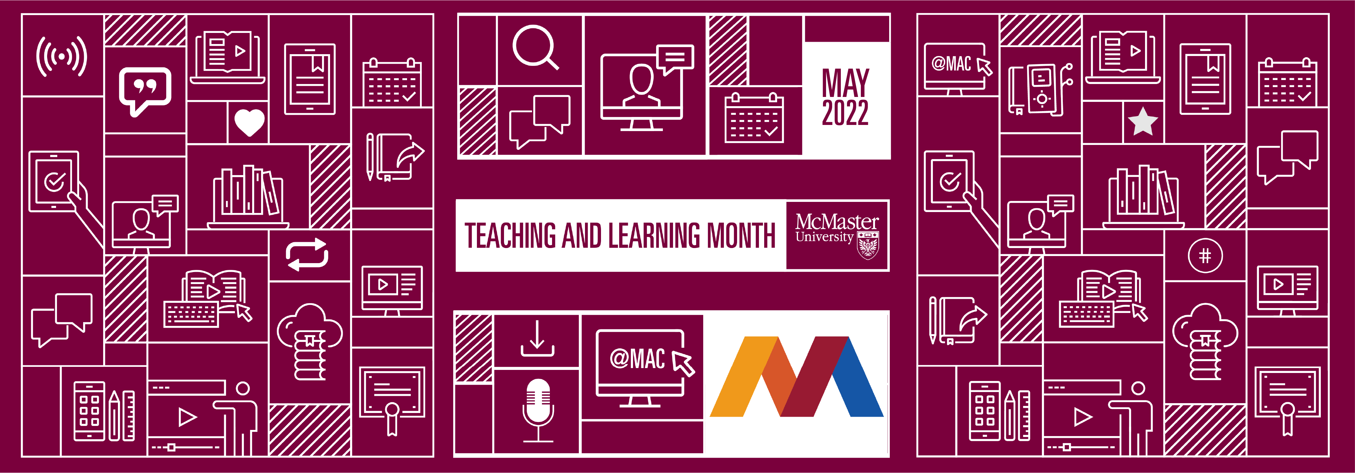 Graphic image containing icons relating to teaching and learning themes with MacPherson Institute logo