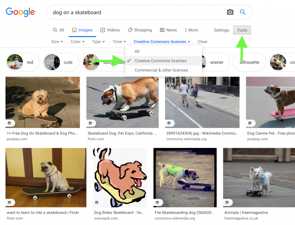 Image search results page from google