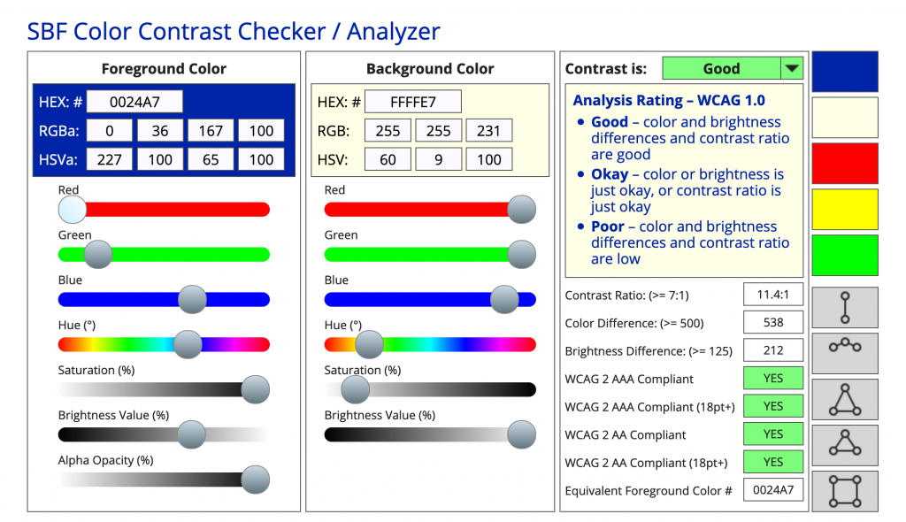 an example of a colour contrast checker with the colour contrast rated as 'Good''.