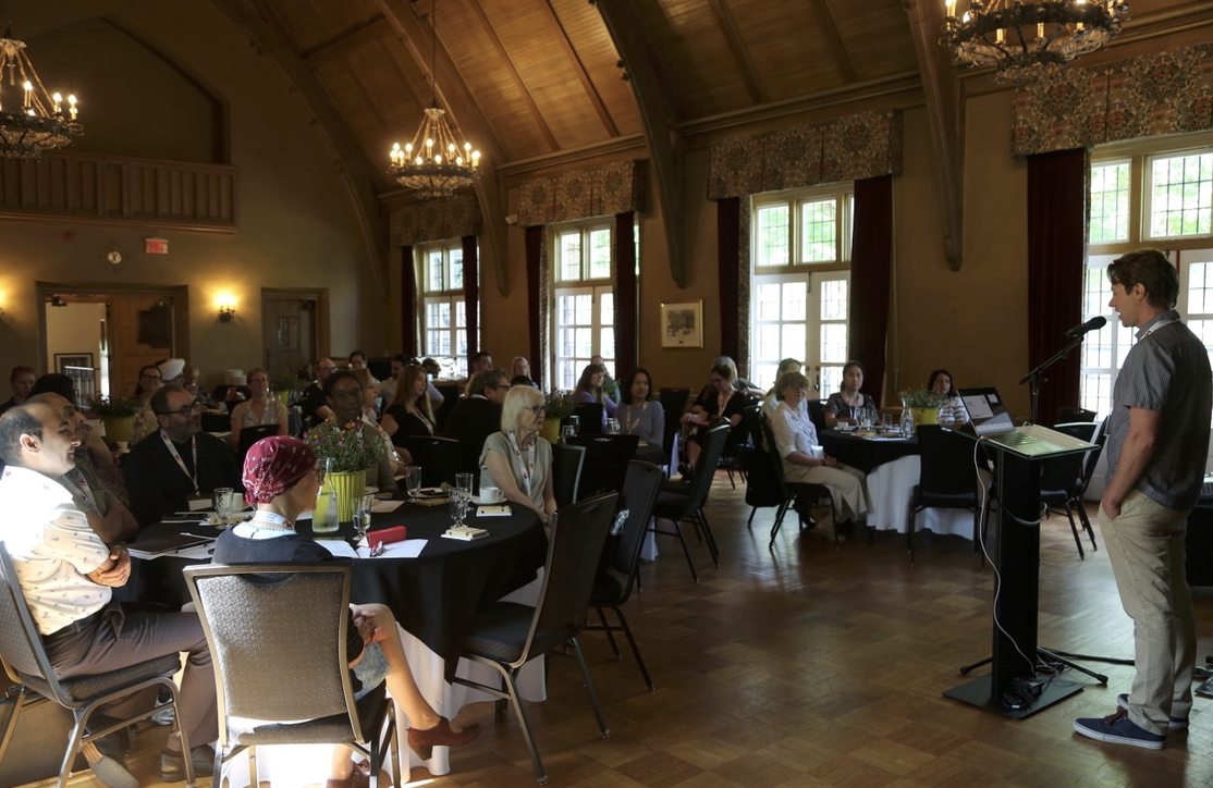 Kris Knorr, Educational Developer, addresses attendees at the 10-Year Anniversary of the Leadership in Teaching and Learning Fellowship program. 