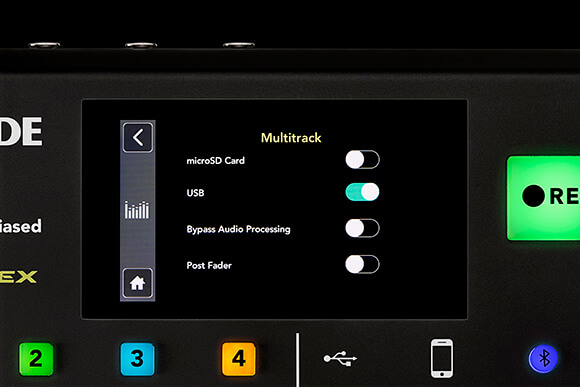 Displaying the multitrack menu in the Rodecaster Pro